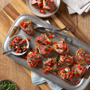 Beef Bruschetta with Roasted Garlic-Feta Spread