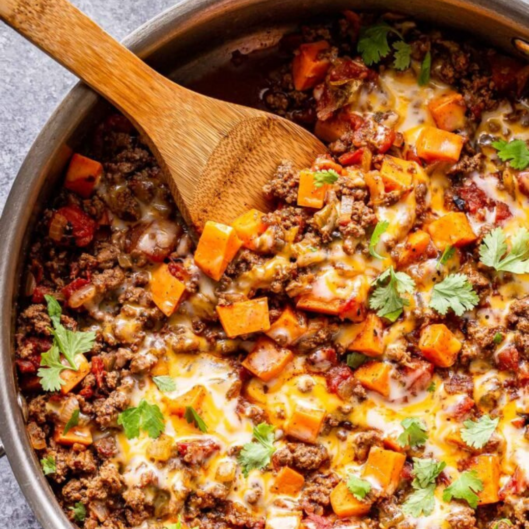 Southwest Ground Beef and Sweet Potato Skillet